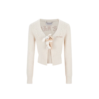 Cuddle-Doll Fitted Knit V-Neck Cardigan