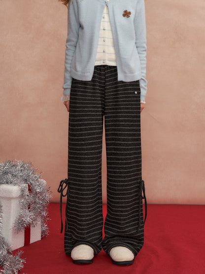 Bow-Tie Drawstring Striped Tweed Pants