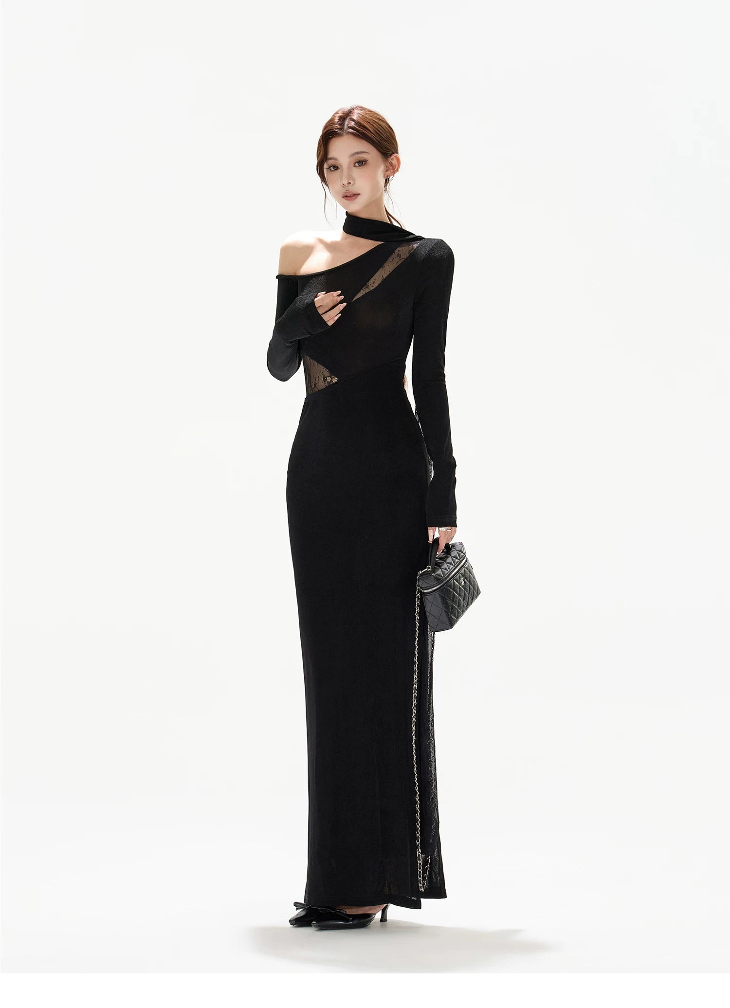 Asymmetric One-Shoulder Knit Evening Dress
