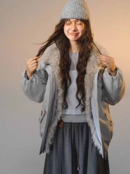 Detachable Faux Fur Collar Parka Down Jacket