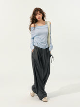 Fake Two-Piece Color-Block Draped Collar Knit Top - CHINASQUAD