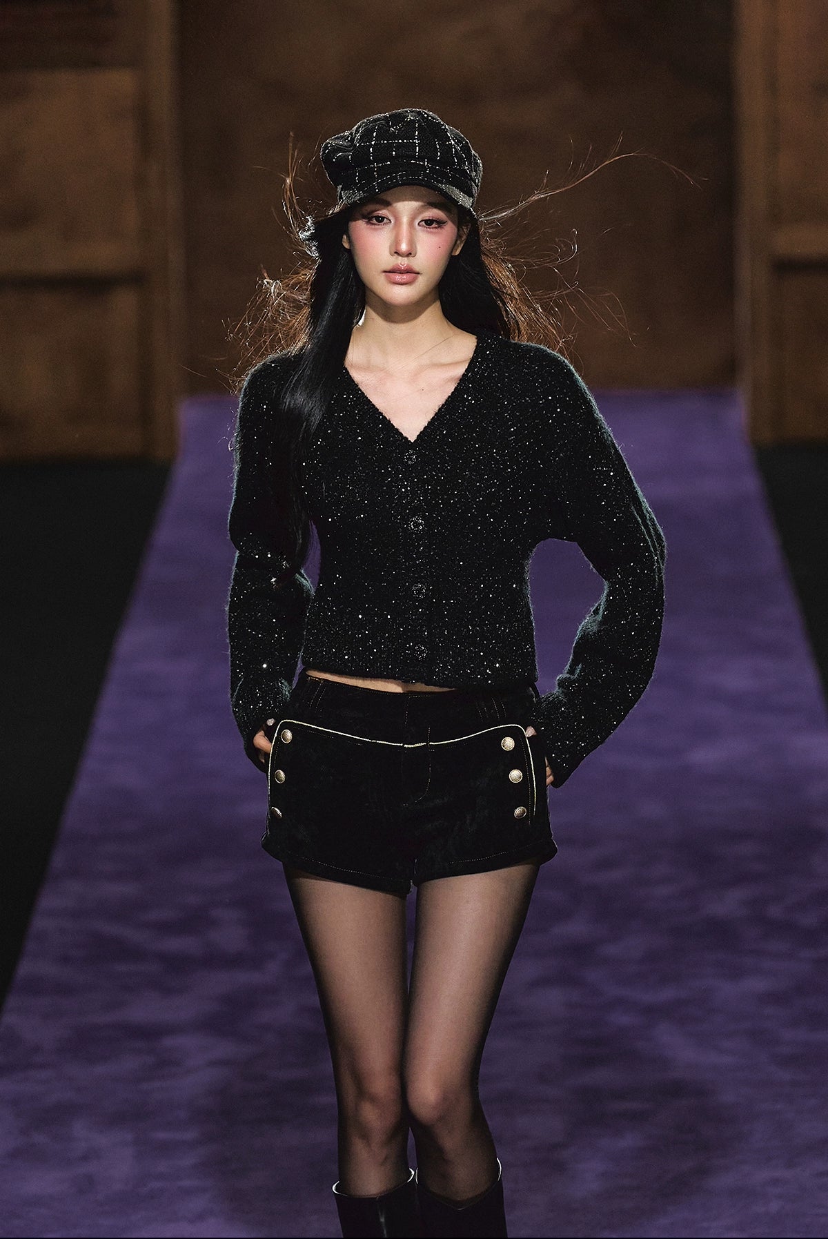 Shimmer V-Neck Sequin Detail Knit Cardigan