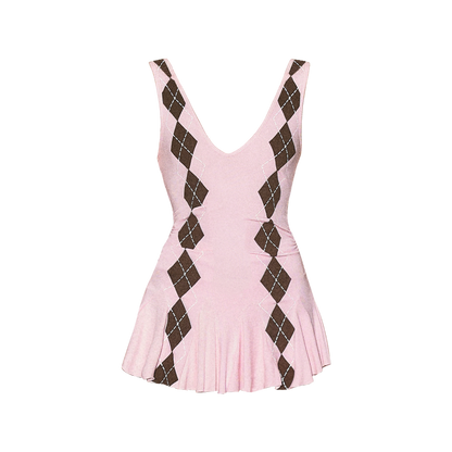 Deep V Knit Pleated Mini Dress &amp; Shorts Set