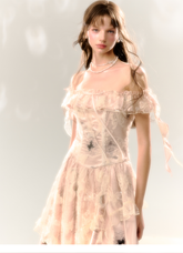 Pink Butterfly Lace Dress - CHINASQUAD