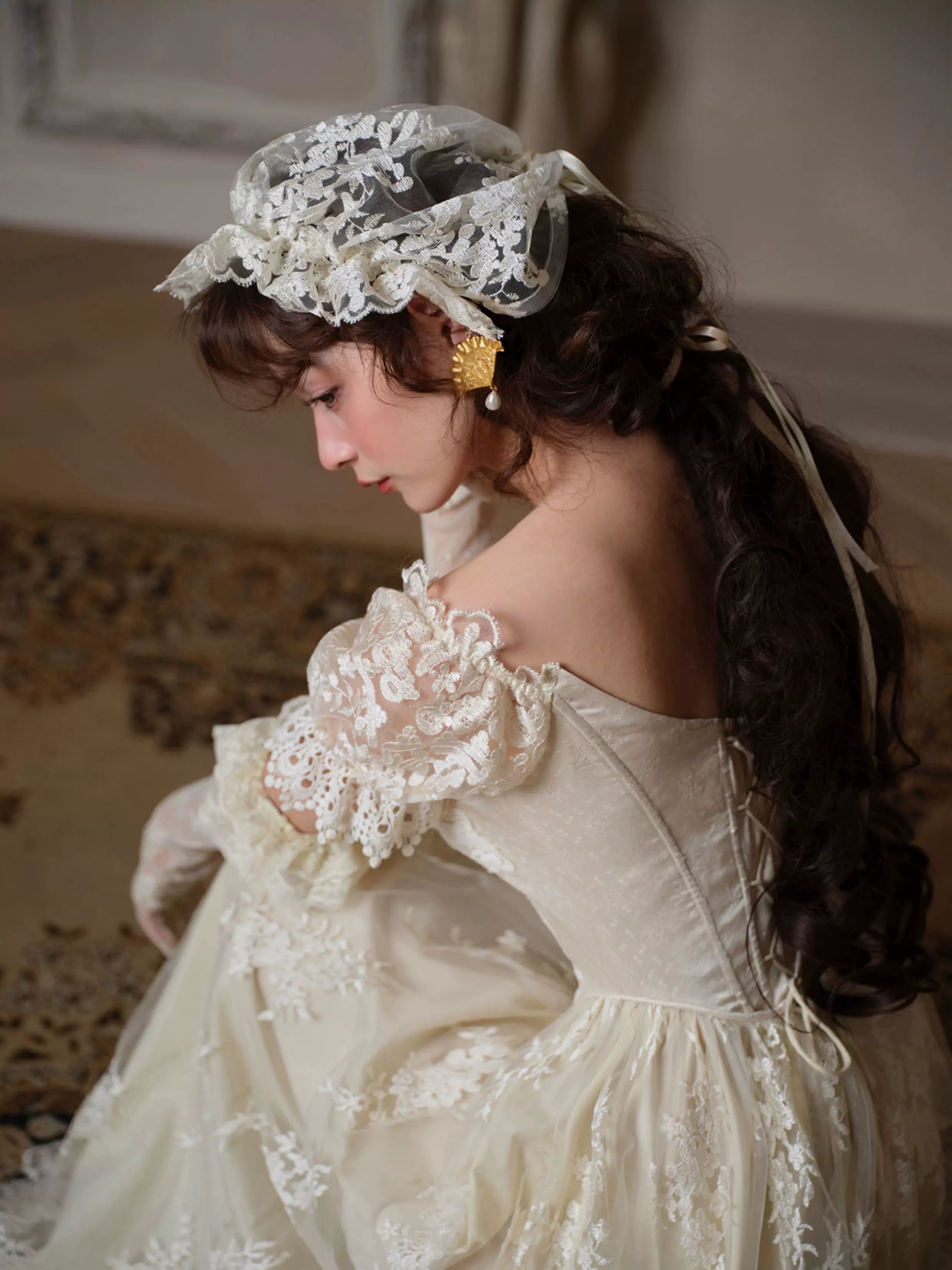 Candlelit Tears Antique Lace Corset Wedding Dress