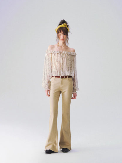 Garment-Dyed Flared Denim Jeans