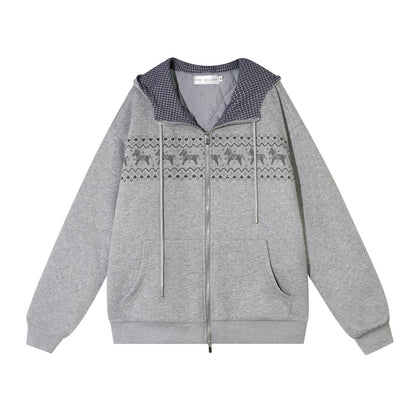 Zip-up Plaid Hoodie &amp; Wide-Leg Pants Set