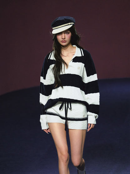 Nautical Relaxed Stripe Polo Sweater &amp; Shorts Set