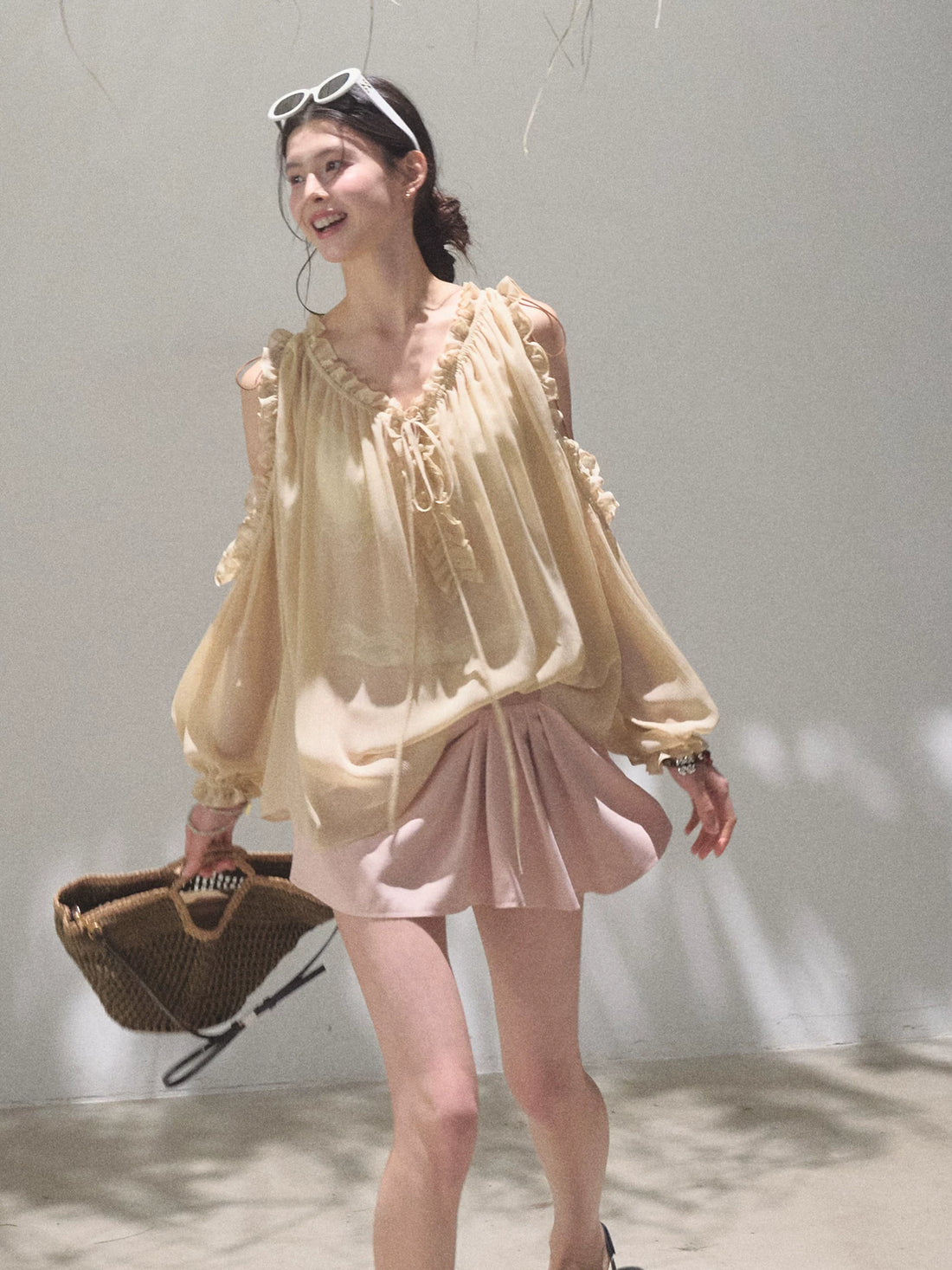 Leather Patch Lyocell–Linen A-Line Skirt