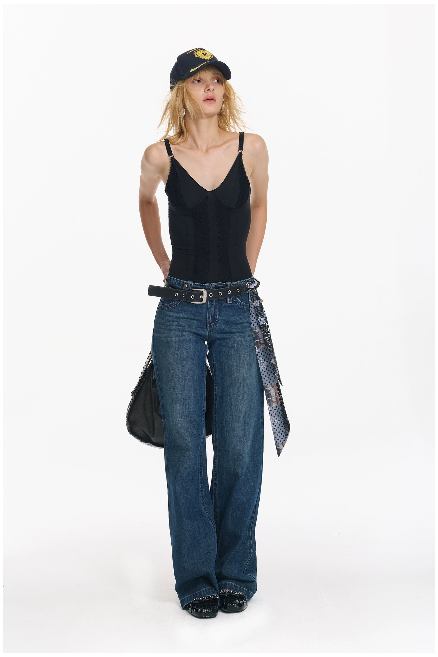 Washed Blue Embroidered Straight Jeans - CHINASQUAD