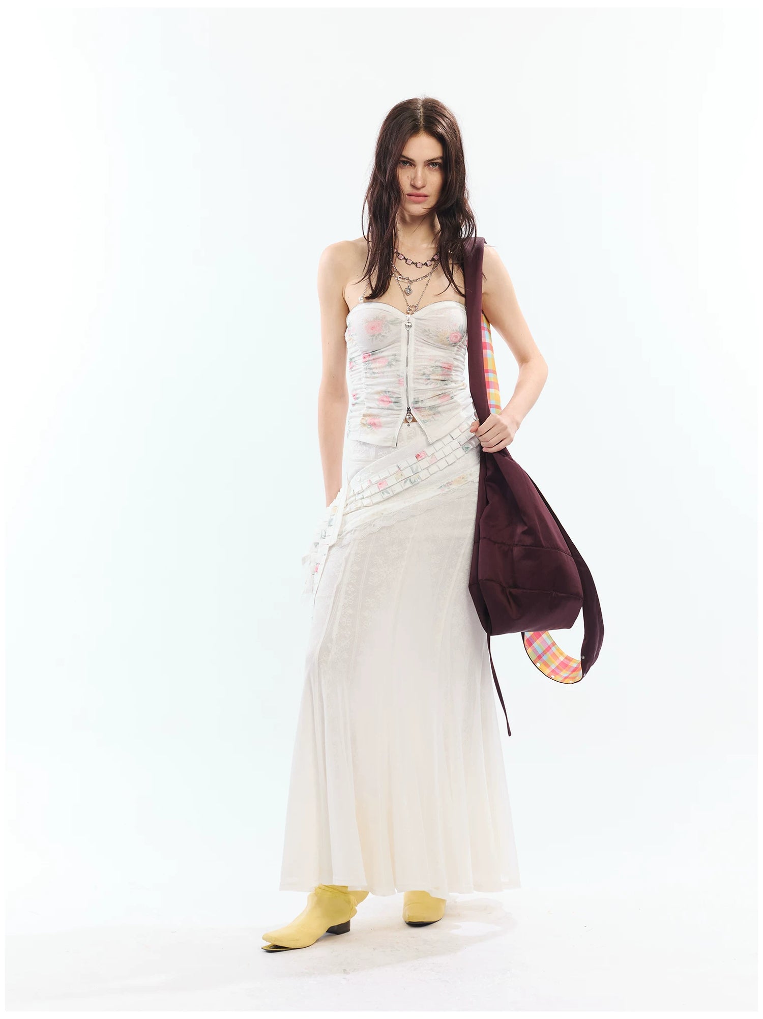 Lyocell Denim Rivet-Detail Fishtail Maxi Skirt