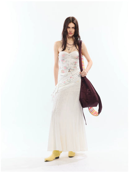 Lyocell Denim Rivet-Detail Fishtail Maxi Skirt