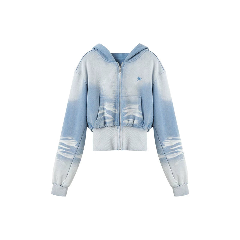 Waist-Cinching Silhouette Cropped Hooded Sweatshirt