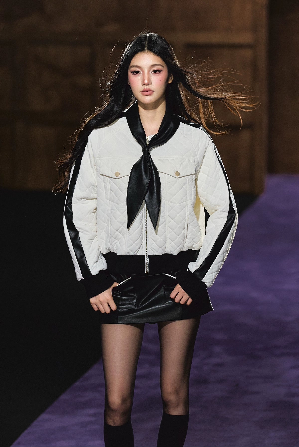 Diamond Quilted Bow-Tie Cotton Padded Jacket