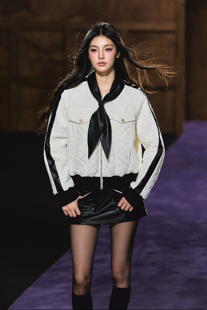 Diamond Quilted Bow-Tie Cotton Padded Jacket