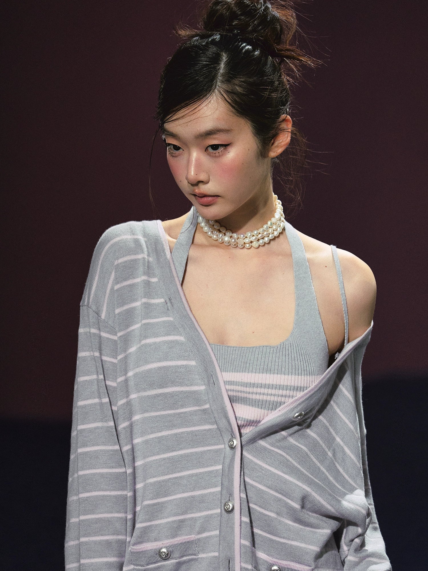 Striped Contrast Cardigan &amp; Tank Dress Set - CHINASQUAD