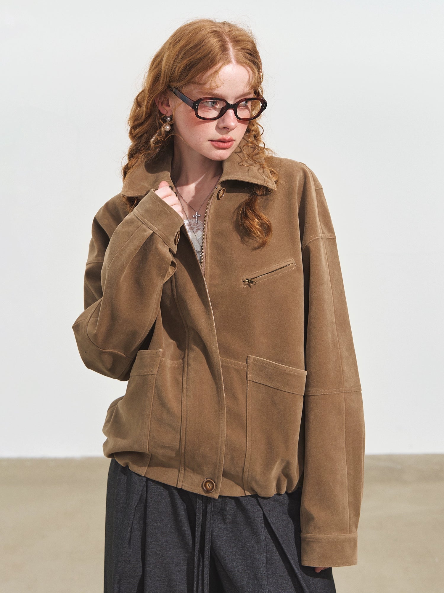 Suede Fog-Effect Oversized Jacket