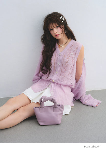 Mohair Wool-Blend Drawstring Cami &amp; Cardigan Set