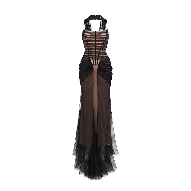 apricot black dress Berylove Women One Shoulder A Line Prom Dress Apricot Black Polka Dot Bowed Ruched Elegant Maxi Party Dress, Apricot Black Dot / US10