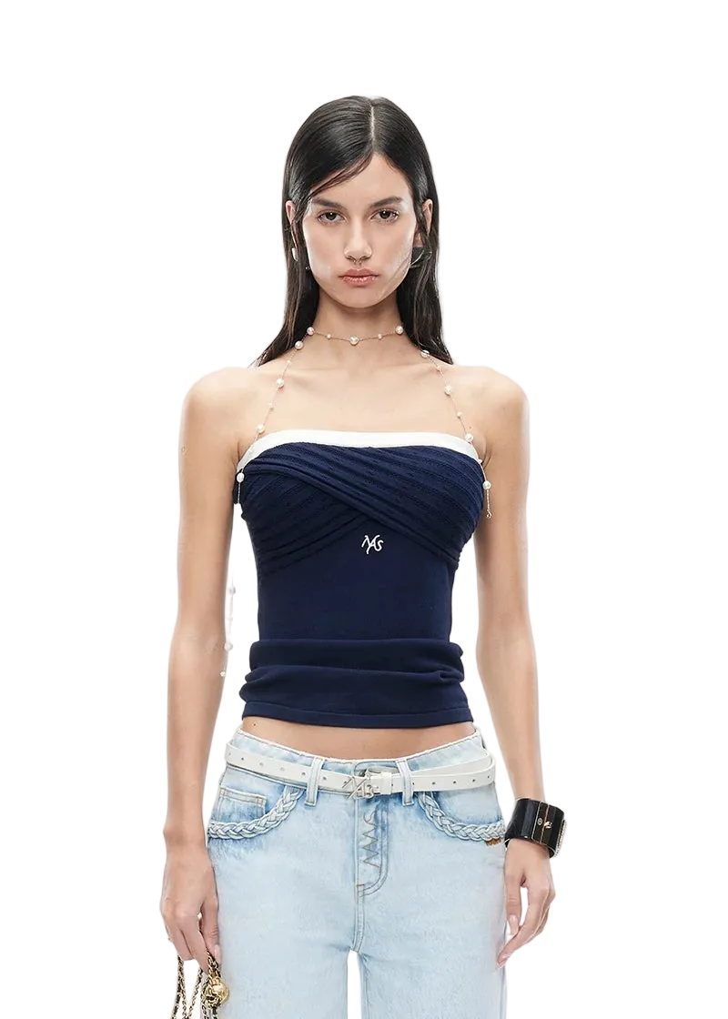 Lace Knit Camisole with Color-Blocked Trim