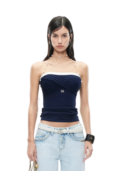 Lace Knit Camisole with Color-Blocked Trim