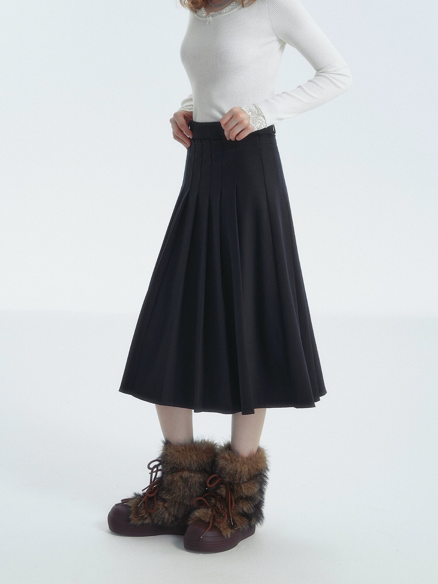 Creative Frayed Waist Pleated Long Skirt