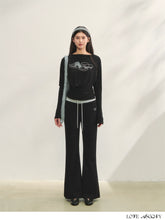 Contrast Color Tie-Waist Flared Casual Pants - CHINASQUAD