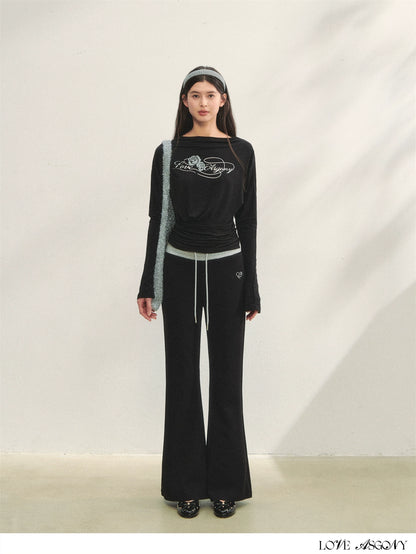 Contrast Color Tie-Waist Flared Casual Pants - CHINASQUAD