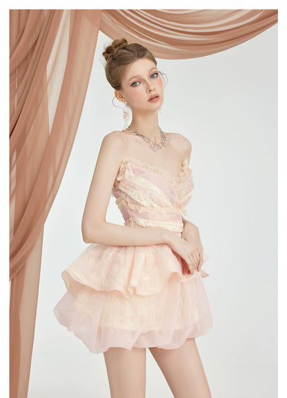 Apricot &amp; Blue Puff Ball Gown Bandeau Two-Piece Set
