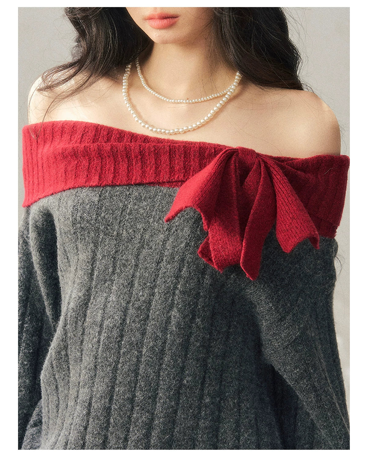 Off-Shoulder American-Style Knit Mini Dress