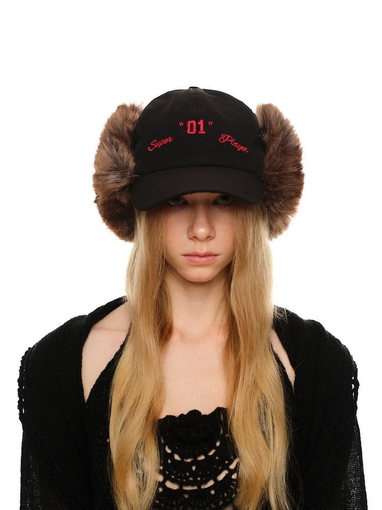 Embroidered Fur Baseball Cap