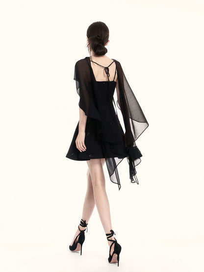 Midnight Embroidered Draped Two-Piece Dress Set