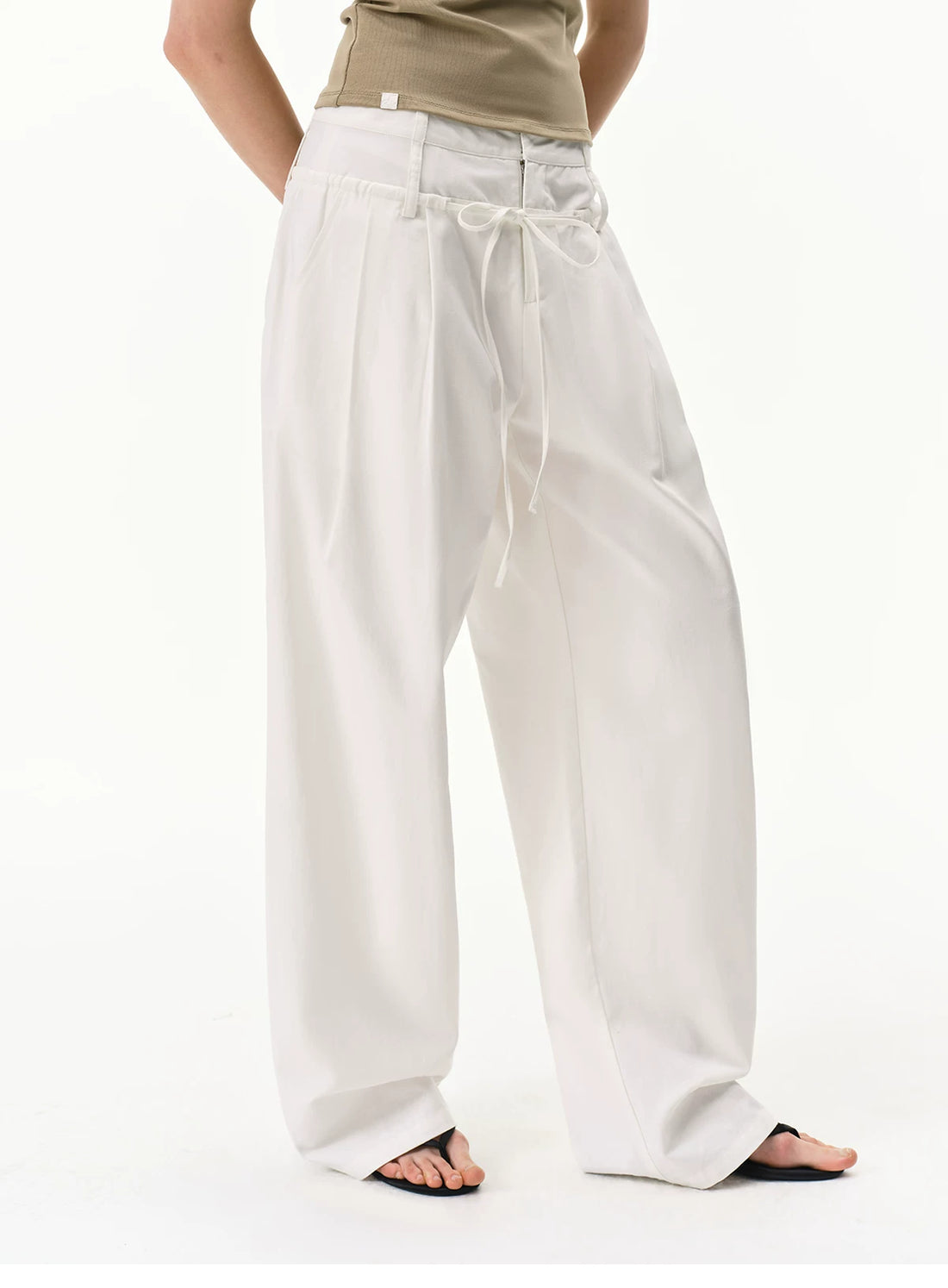 Lyocell Linen Drawstring Barrel-Leg Pants