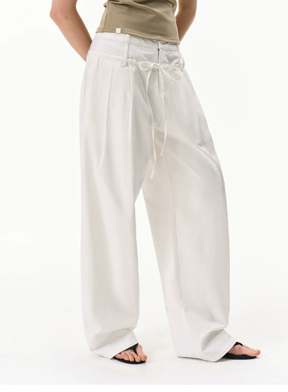 Lyocell Linen Drawstring Barrel-Leg Pants