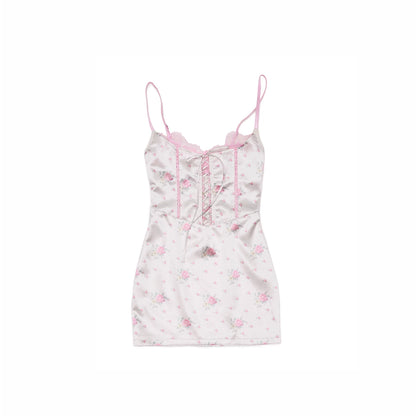 Lace-Trim Satin Corset Slip Mini Dress