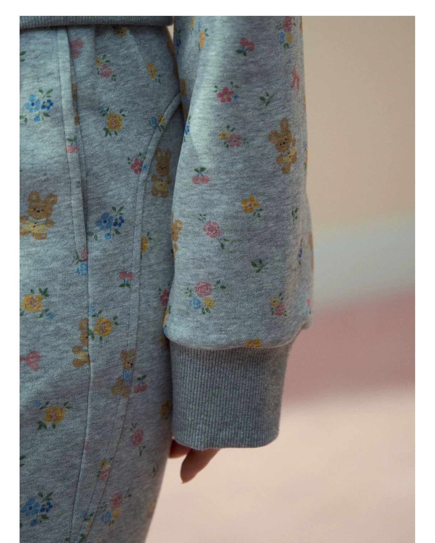 Floral Bunny Off-Shoulder Zip-up Sweatshirt