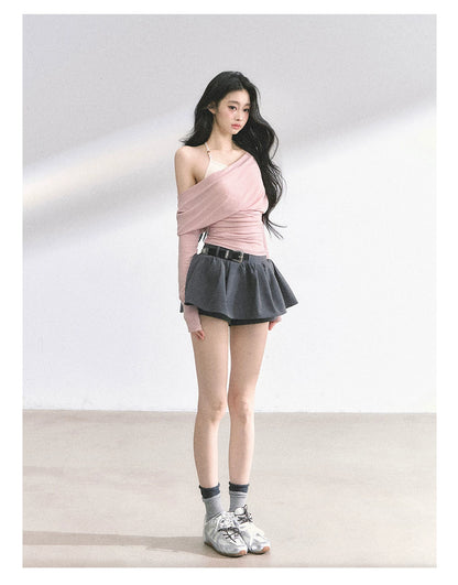 Asymmetric Off-Shoulder Long-Sleeve T-Shirt