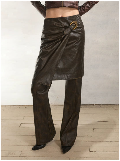 Detachable Two-Way Leather Skirt–Pants