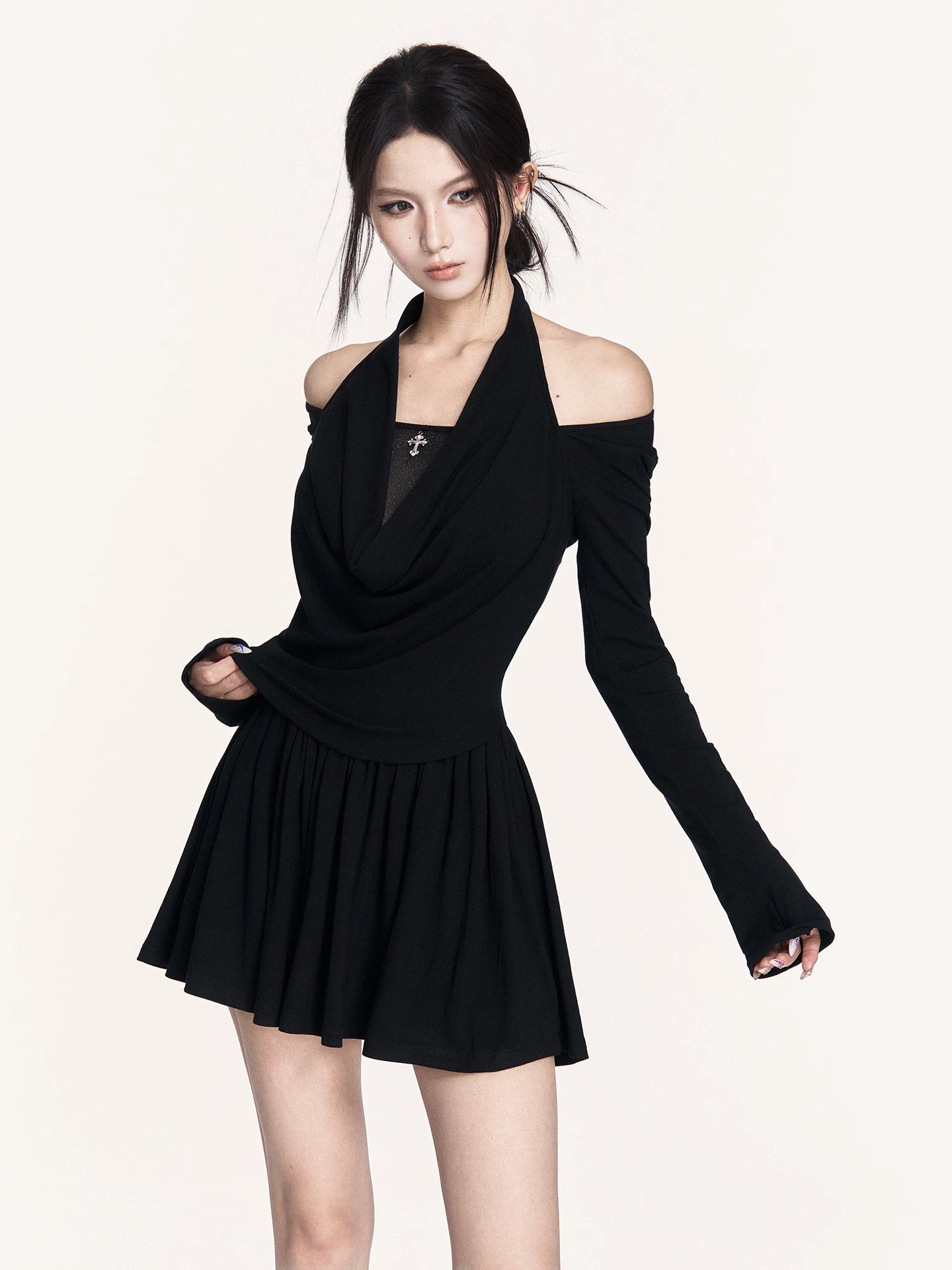 Cowl-Neck Knit Slim-Fit Dress