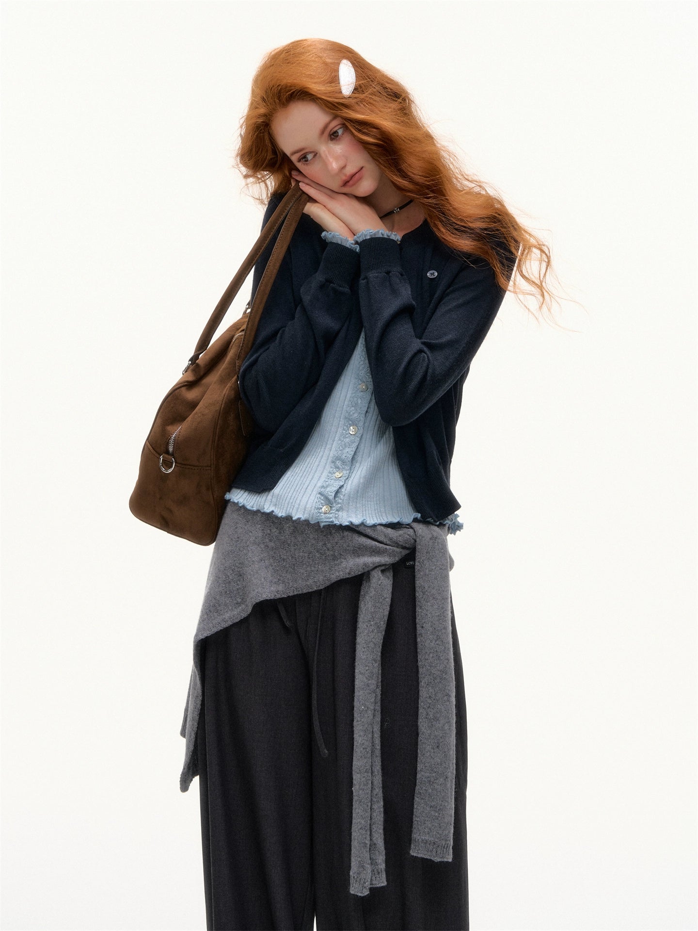 Solid Knit Tie-Up Shoulder Cape Scarf