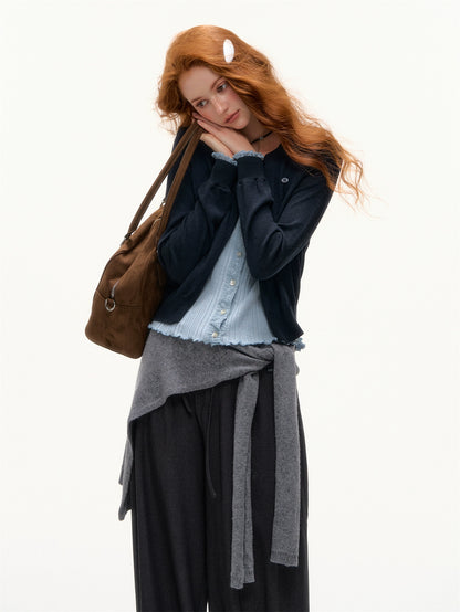 Solid Knit Tie-Up Shoulder Cape Scarf