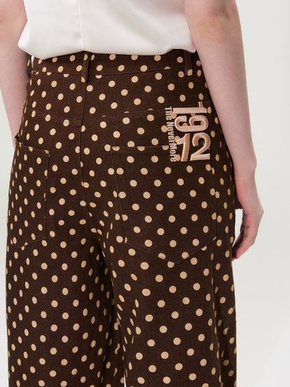 Vintage Polka Dot Straight-Leg Denim Trousers