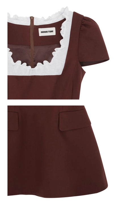 Ruffled Short-Sleeve A-Line Dress
