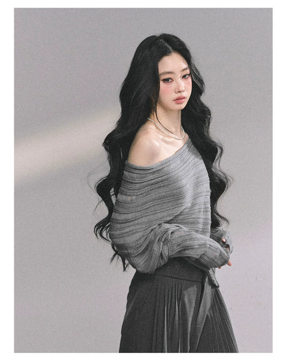 French Asymmetric Cut-Out Knit Sweater