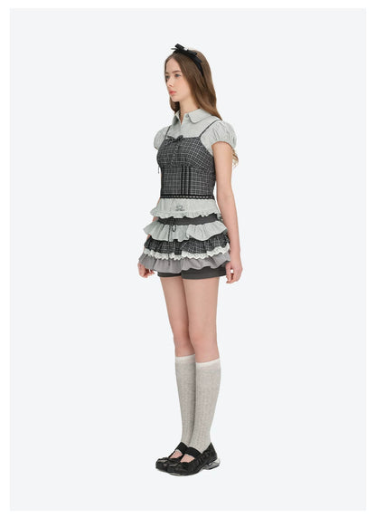 13DE MARZO Layered Puff Sleeve Corset Shirt Top