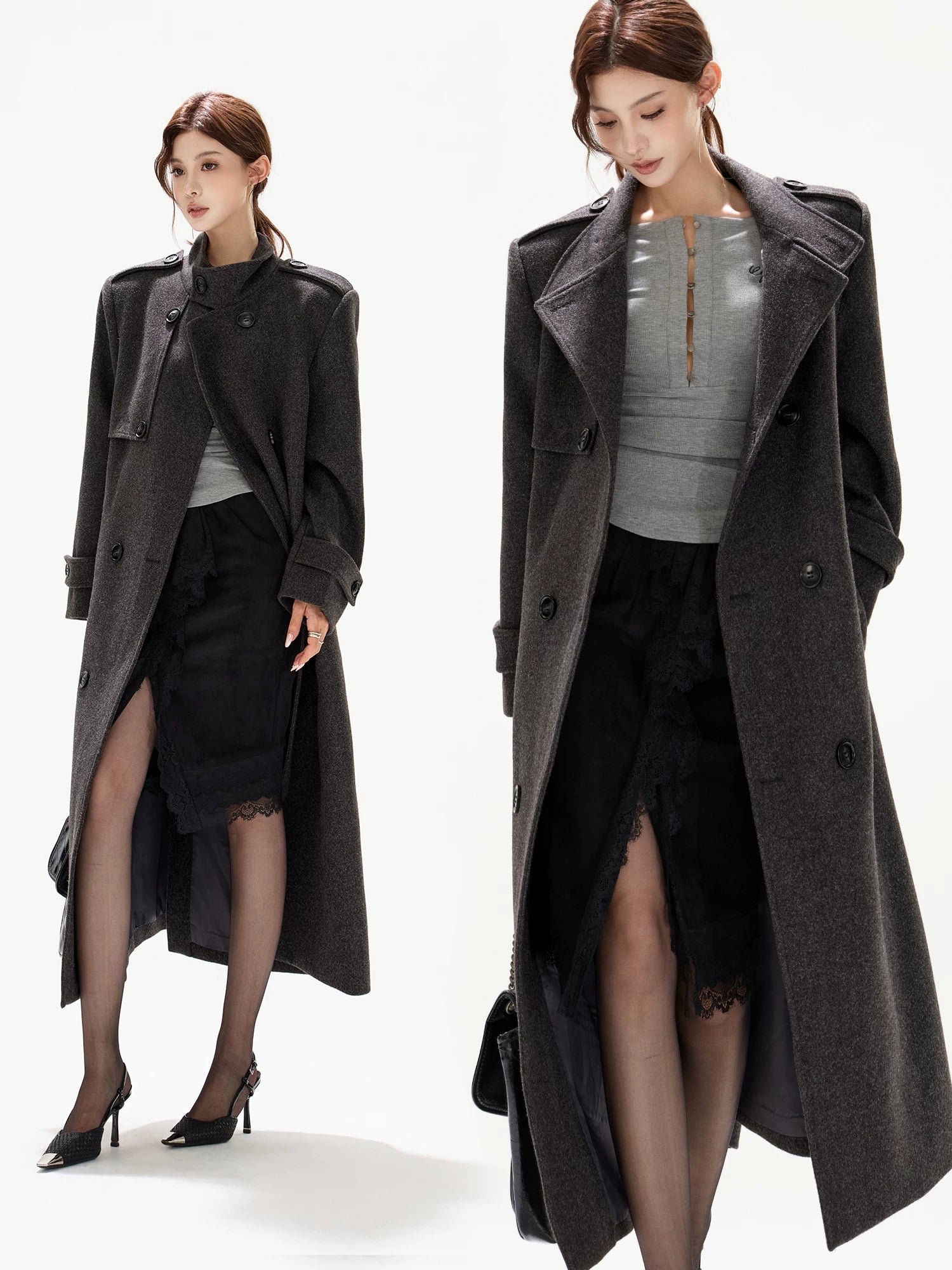 Wide-Shoulder Wool-Blend Overcoat