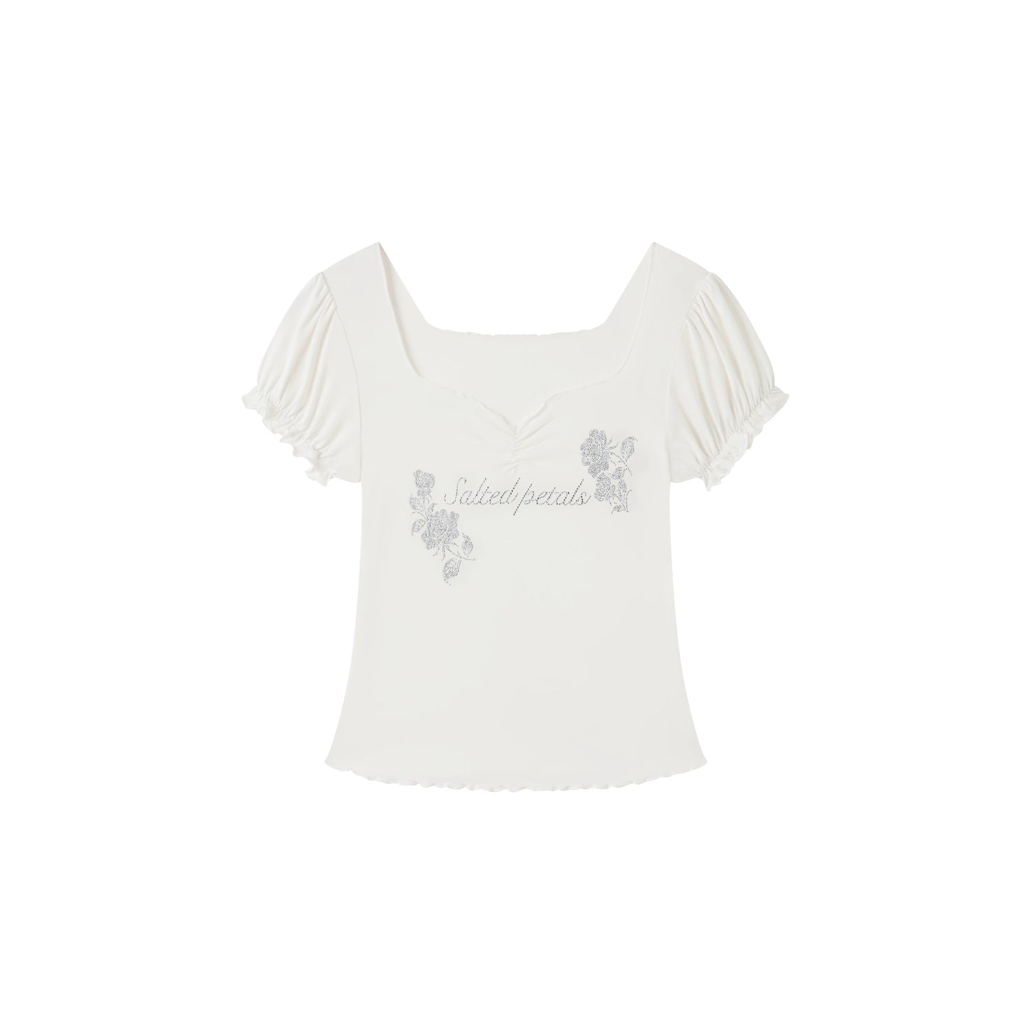 Rhinestone Floral Square-Neck Fitted Baby Tee