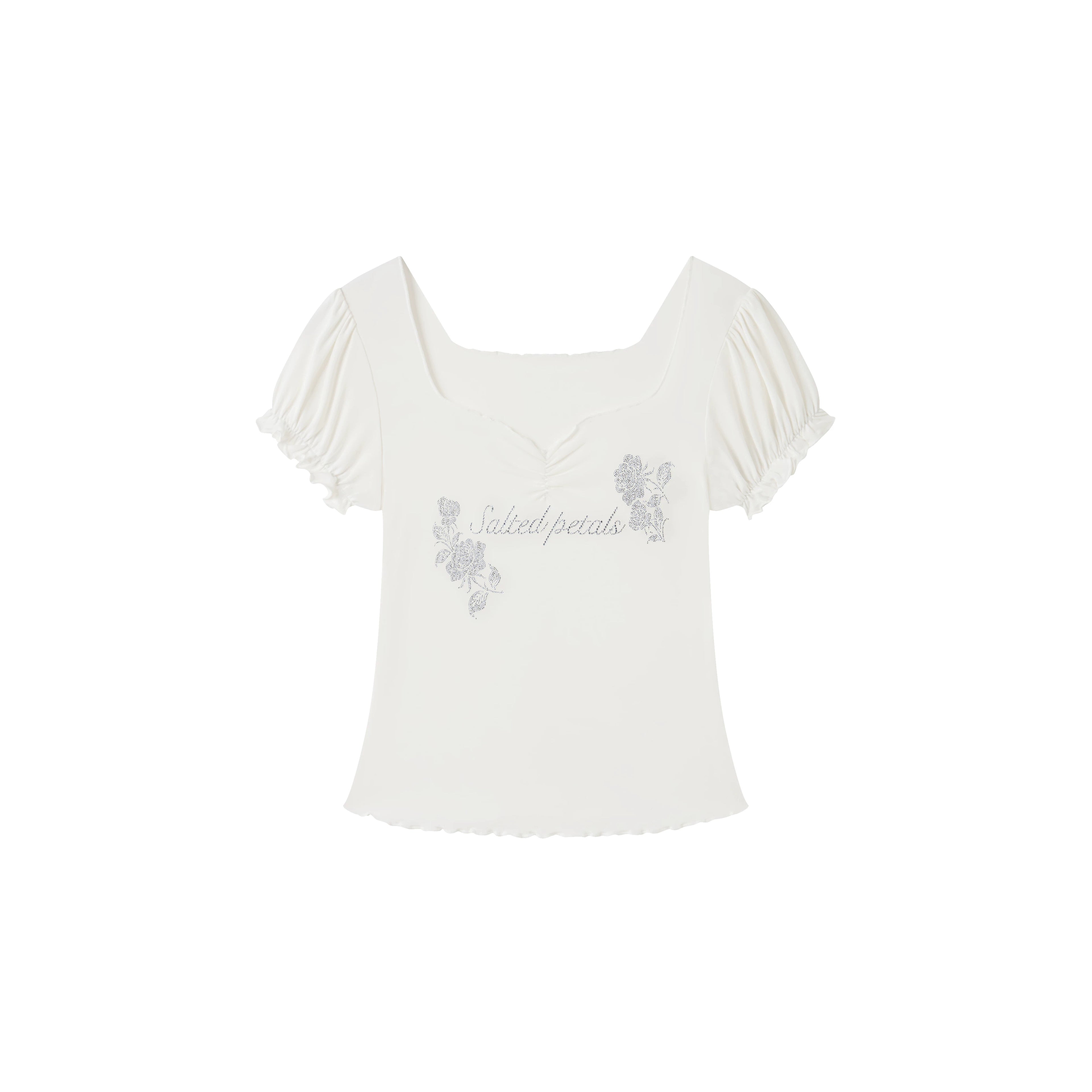 Rhinestone Floral Square-Neck Fitted Baby Tee