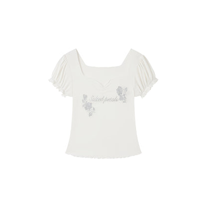Rhinestone Floral Square-Neck Fitted Baby Tee