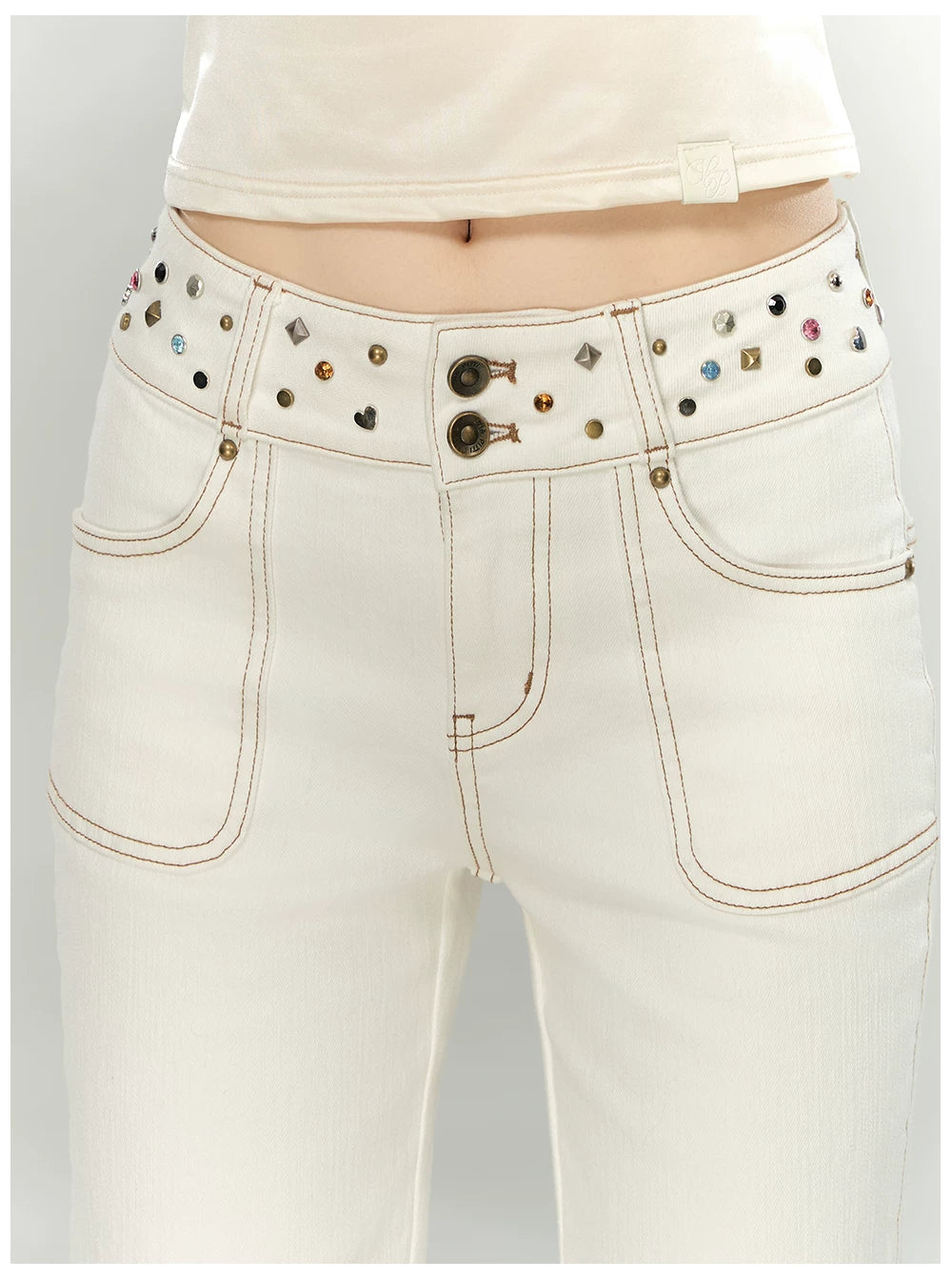 Studded Belt Cropped Denim Pants